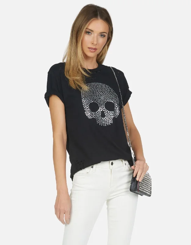 Women's Blouse with Peter Pan CollarCapri Nailhead Skull