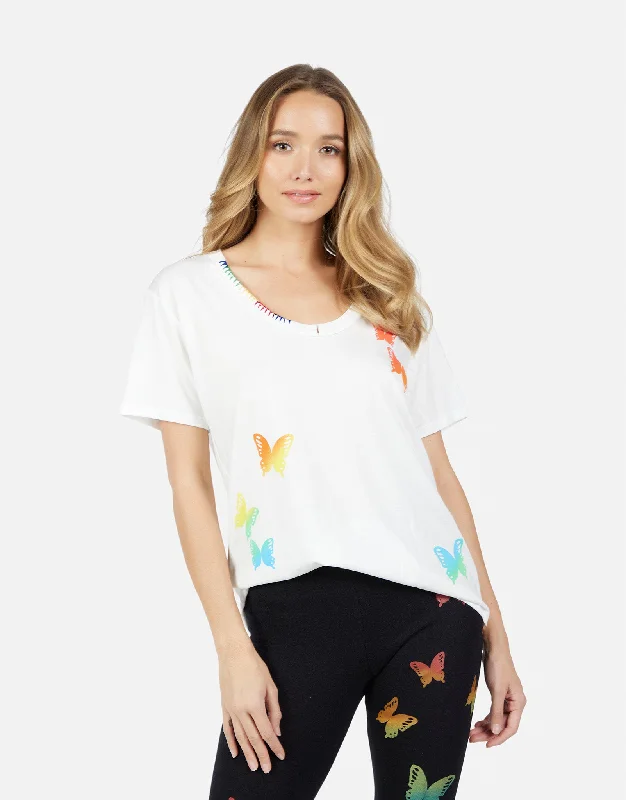 Women's Blouse with Lapel CollarElara Rainbow Butterflies