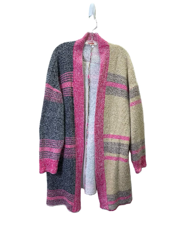 Women's Collarless Design SweatersSweater Cardigan By Mazik In Pink & Yellow, Size: S