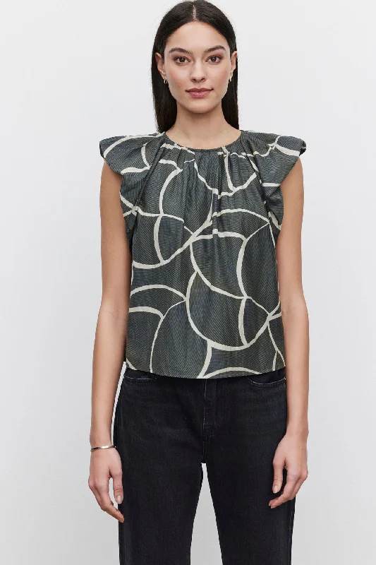 Women's Blouse with RufflesCAMILLE PRINTED SILK COTTON VOILE TOP