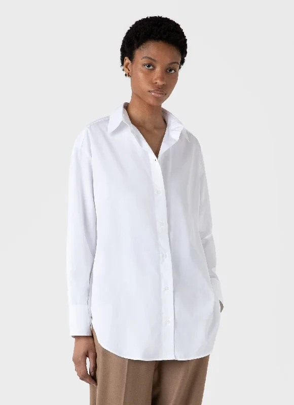 Women's Blouse with FlouncesWomen's Oversized Poplin Shirt in White