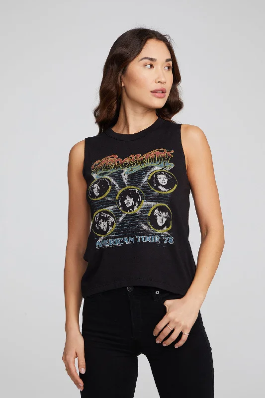 Women's Blouse with Shawl CollarAerosmith American Tour Muscle Crop