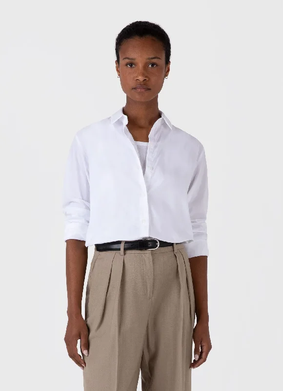 Women's Blouse with Cropped LengthWomen's Cotton Shirt in White