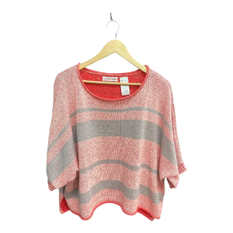 Women's Wide Collar SweatersSweater Short Sleeve By Anthropologie In Grey & Red, Size: M