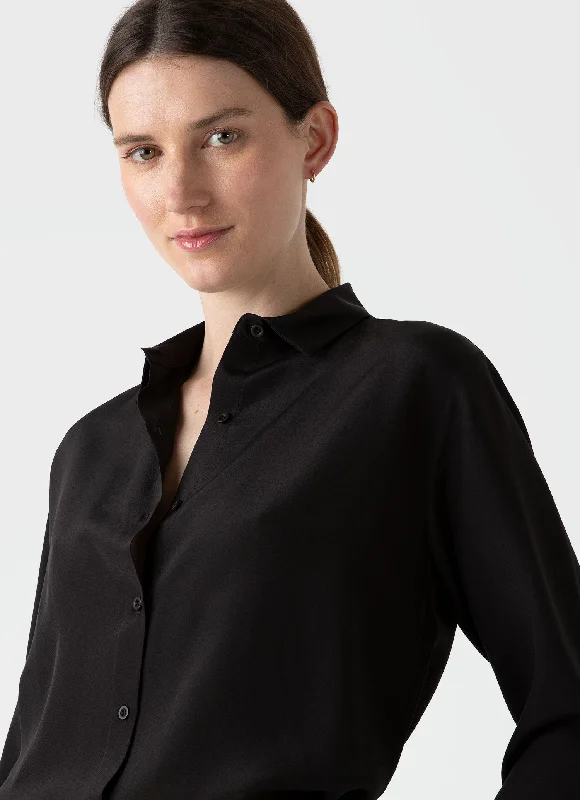 Women's Blouse with Low CollarWomen's Silk Shirt in Black