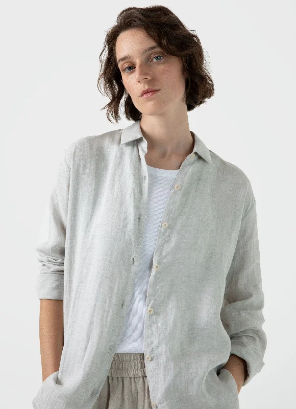 Women's Blouse with Keyhole CollarWomen's Linen Shirt in Oatmeal Melange