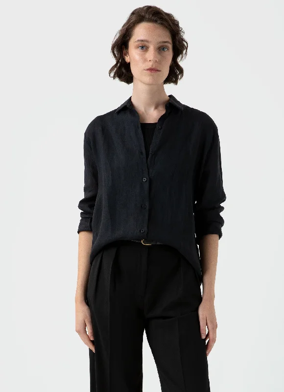 Women's Blouse with Rounded CollarWomen's Linen Shirt in Black