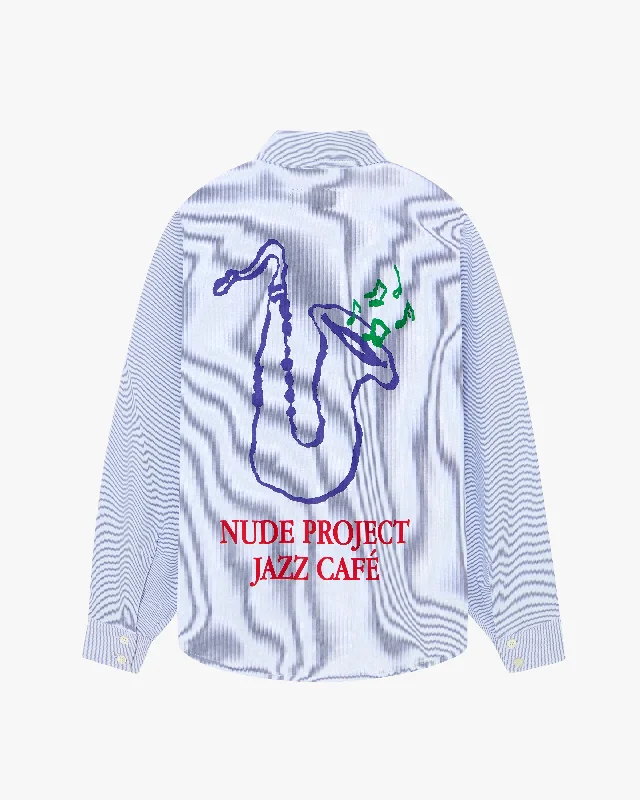 Women's Blouse with U-Shaped CollarJAZZ CAFÉ SHIRT BLUE