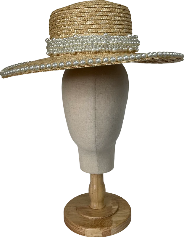 Women's U-Shaped Neck SweatersSELF SAME Cream Petra Pearl embellished Straw Hat One Size