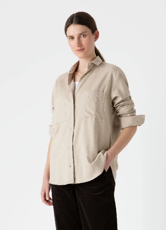 Women's Blouse with Square CollarWomen's Oversized Flannel Shirt in Oatmeal Melange