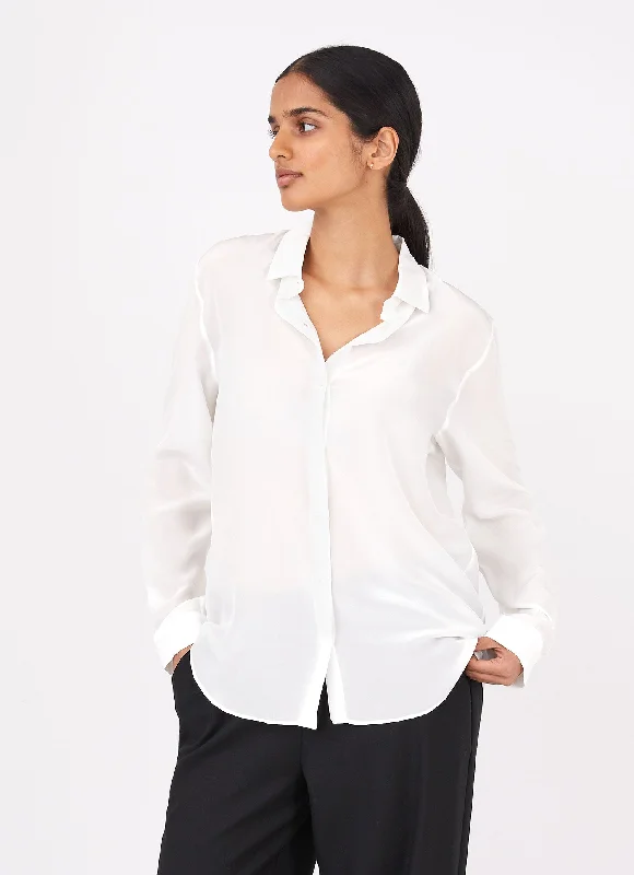 Women's Blouse with V-Shaped CollarWomen's Silk Blouse in Ecru