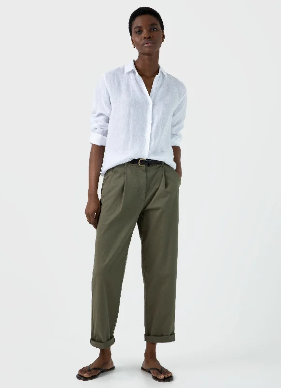 Women's Blouse with Shirt CollarWomen's Linen Shirt in White