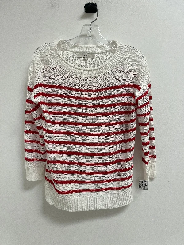 Women's U-Shaped Collar SweatersSweater By Loft In Red & White, Size: Xs