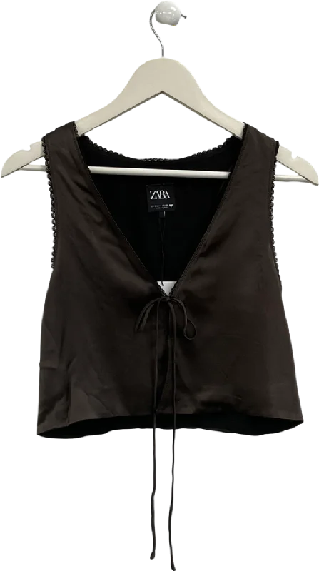 Women's Bosnian Wool SweatersZARA Brown Satin Tie Front Sleeveless Top UK S