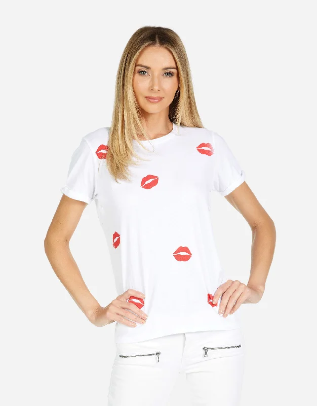 Women's Blouse with Narrow CollarEdda Red Mini Kisses