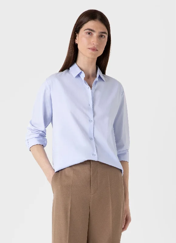 Women's Blouse with Mandarin CollarWomen's Cotton Shirt in Blue