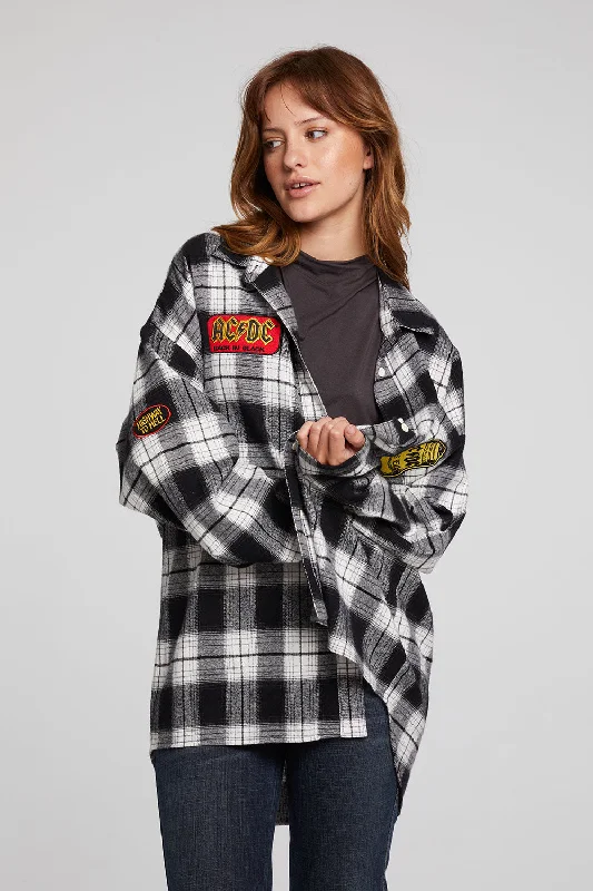 Women's Blouse with Long LengthAC/DC High Voltage Flannel Button Down