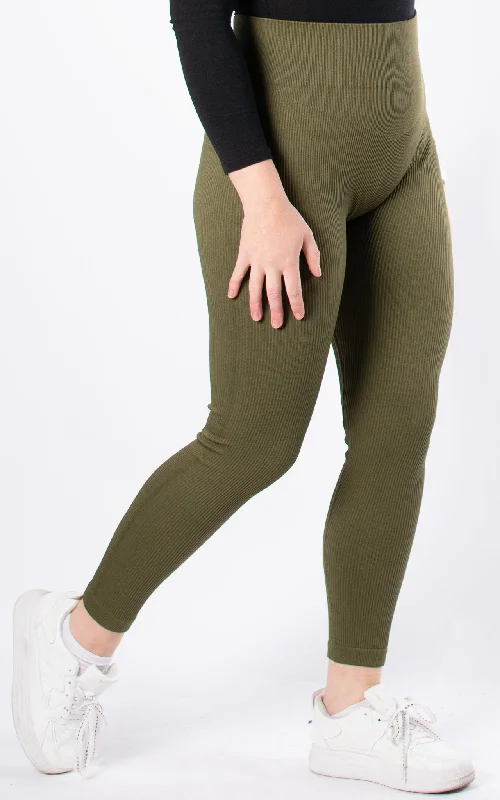 Ribbed Leggings | Khaki