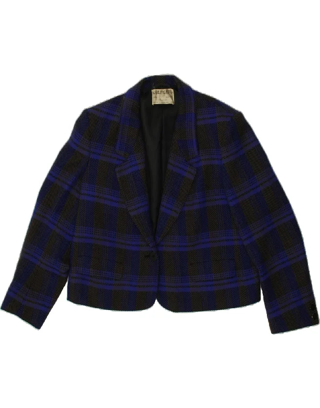 Women's Coats with PocketsJAEGER Womens 1 Button Blazer Jacket UK 16 Large Blue Check Wool