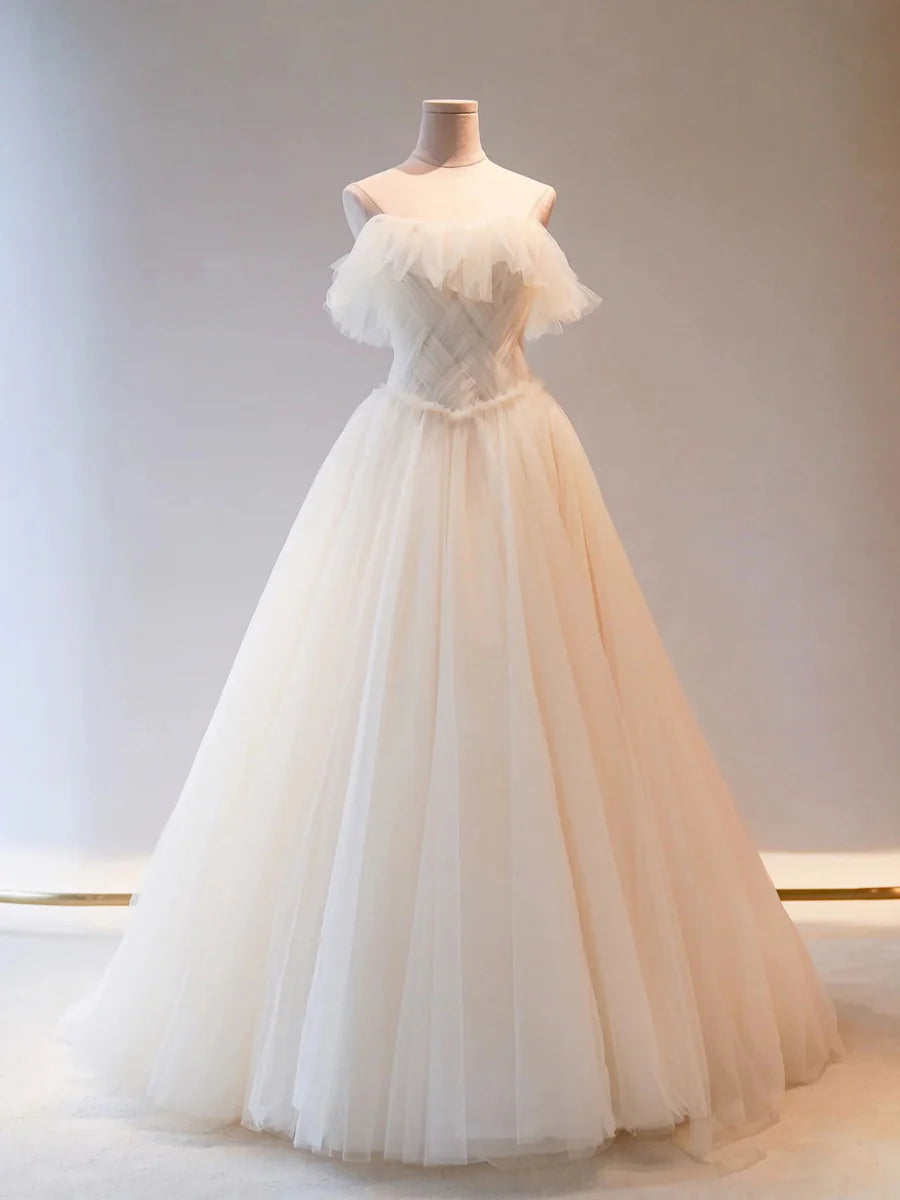 Women's V-Shaped Collar DressesFormal Long Dress Wedding Party Dress Unique Strapless Tulle Wedding Dress