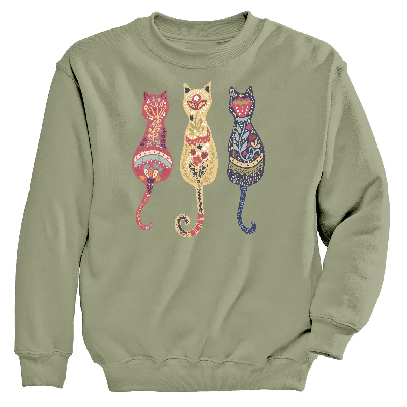 Women's Hooded Sweatshirts with Flannel LiningFolksy Cat Women's Crew Neck Sweatshirt