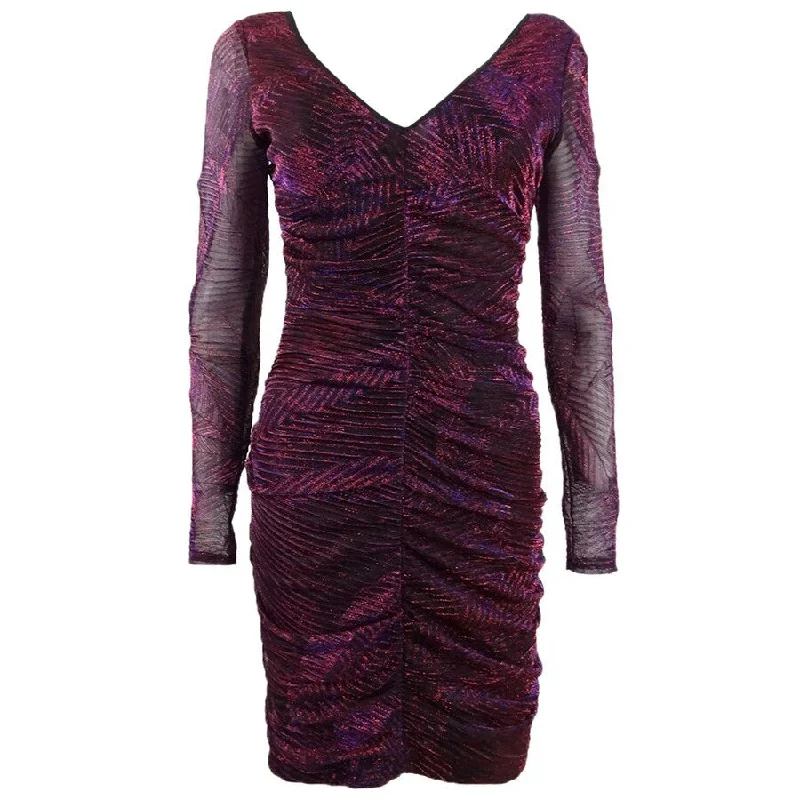 Women's Keyhole-Neck DressesGuess Women's Metallic-Print Ruched Bodycon Dress (6, Multi)