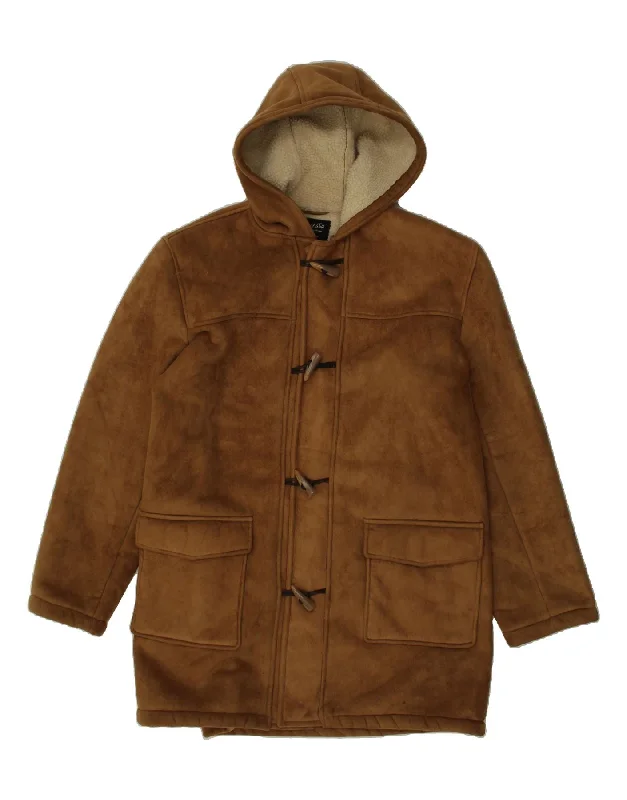 Women's Coats with Fur Trimmed CollarVINTAGE Womens Hooded Duffle Coat UK 42 XL Brown Polyester