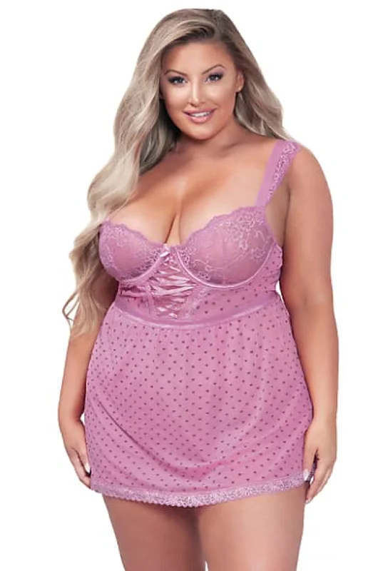 convertible bra with silicone strips for supportPlus Size Mesh And Lace Babydoll Set