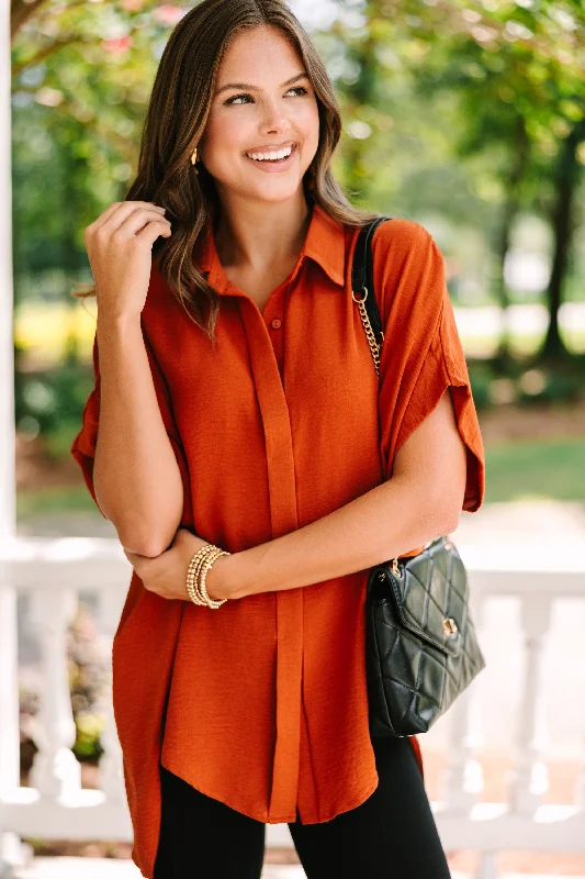 Women's Elastic Waist ShortsThink It Through Rust Orange Top