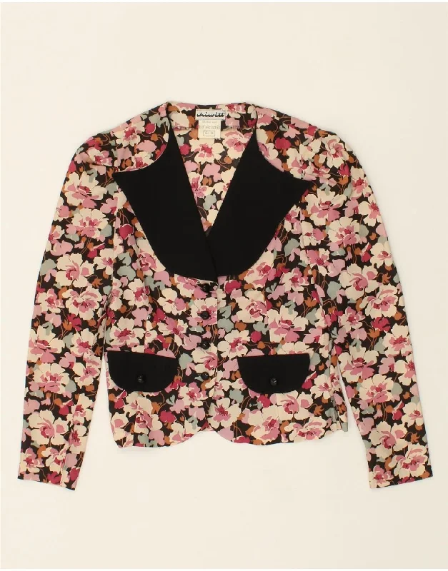 Women's PeacoatsVINTAGE Womens 4 Button Blazer Jacket IT 36 XS Pink Floral Triacetate