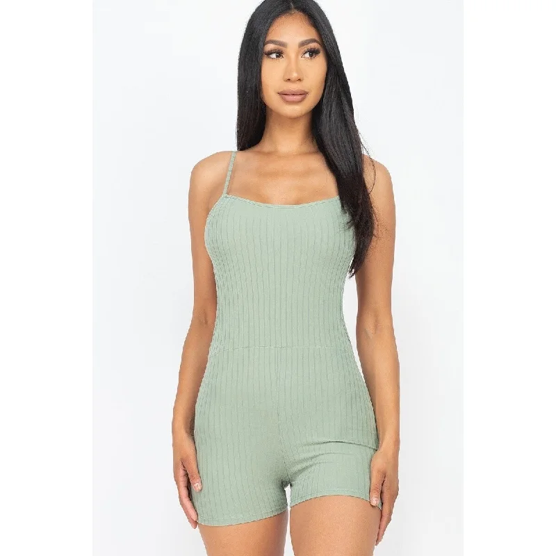 Women's U-Shaped Collar DressesGreen Bay Ribbed Sleeveless Back Cutout Bodycon Active Romper