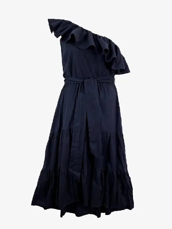 Women's Collarless DressesWitchery Navy Belted Frilled  One Shoulder Maxi Dress Size 12