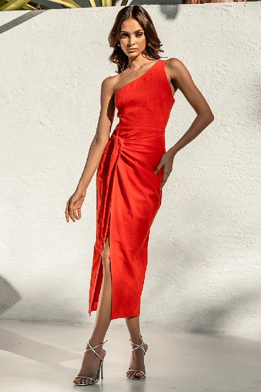 Women's Shawl Collar DressesAverie Midi Dress - Fire