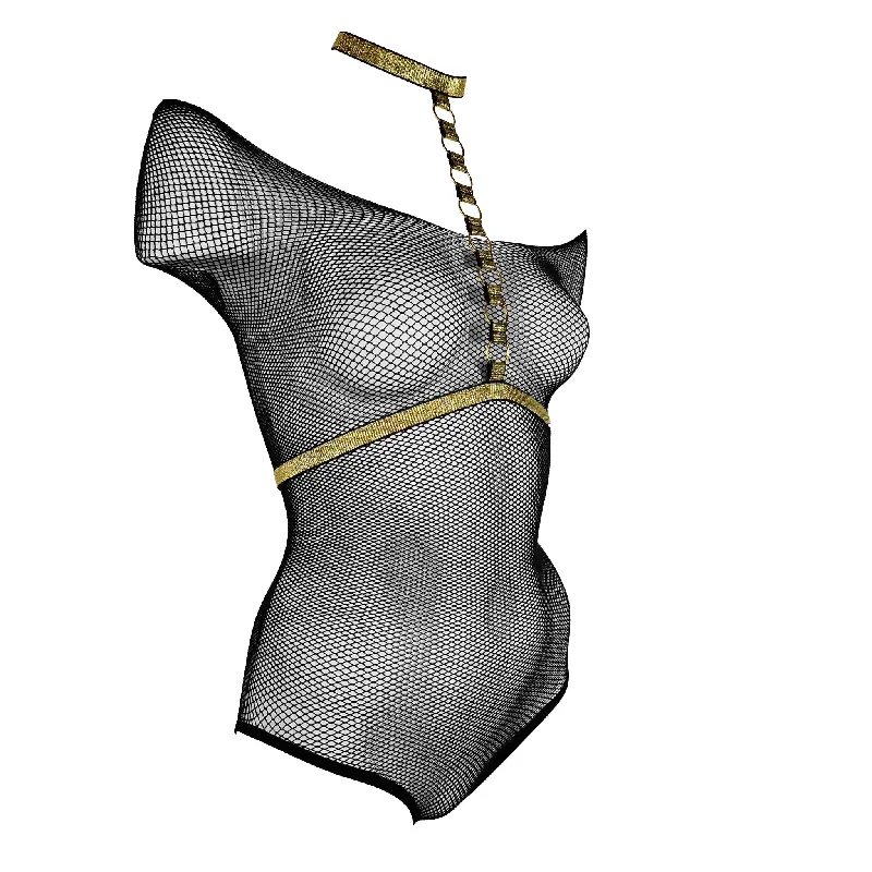 lightweight compression shapewear for travelFishnet bodysuit with harness black