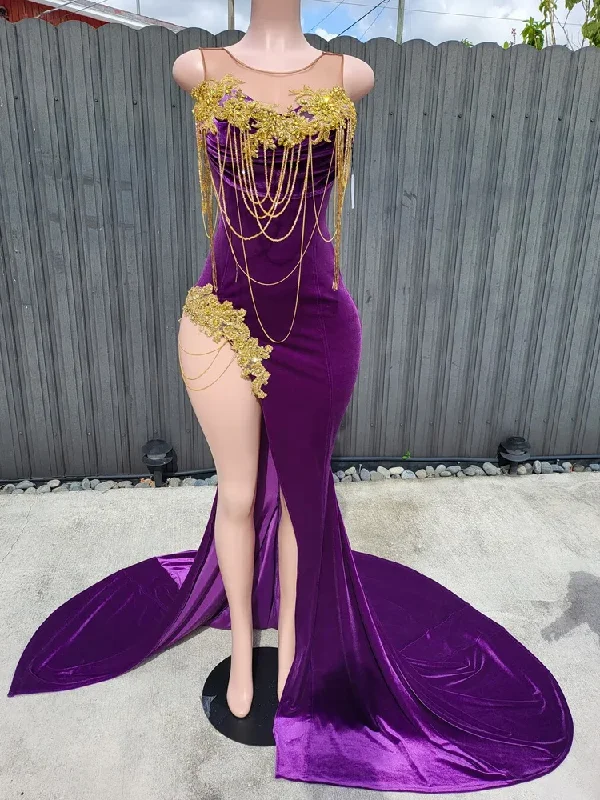 Women's Lapel Collar DressesLong Sexy Purple Mermaid Prom Dresses with Tassels robe de soiree 2024 Party Formal Occasion Dresses