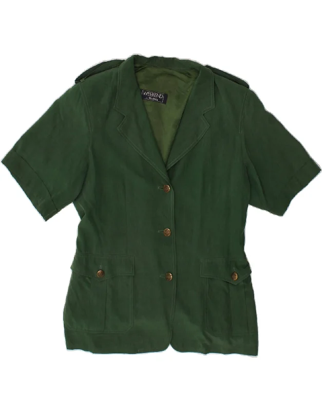 Women's Coats with PocketsMAX MARA Womens Weekend Short Sleeve Blazer Jacket UK 16 Large Green Cupro