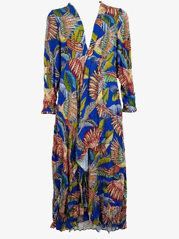 Women's Short-Sleeve DressesFarm Rio Macaw Flight Blue Maxi Dress Size L