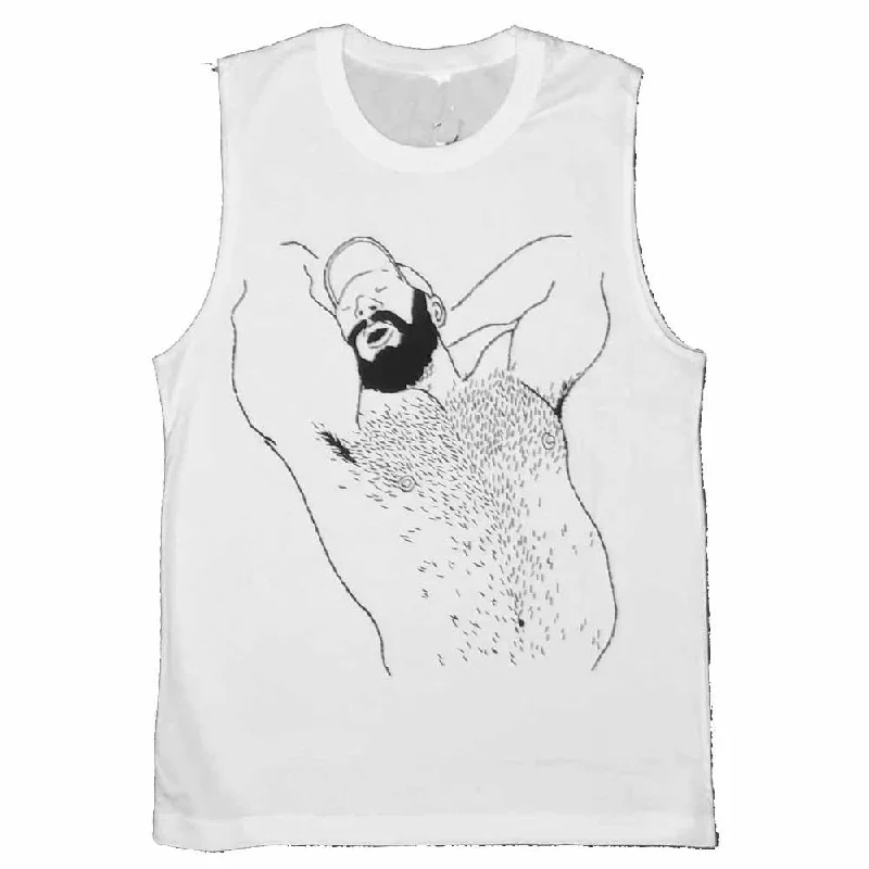 Women's Blouse with Notched CollarKinky Needles Arms Up Bearded Bear Sleeveless T-Shirt