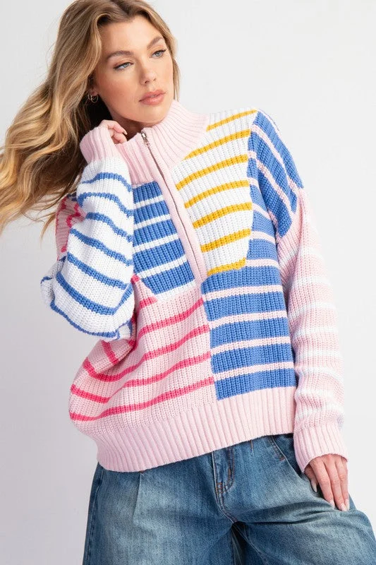 Women's Jumpsuits with High WaistStriped Infatuation Pink Colorblock Sweater