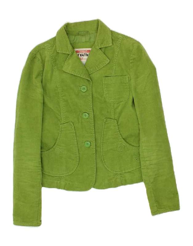 Women's PeacoatsPLAYLIFE Womens Crop Denim Jacket UK 10 Small Green Cotton