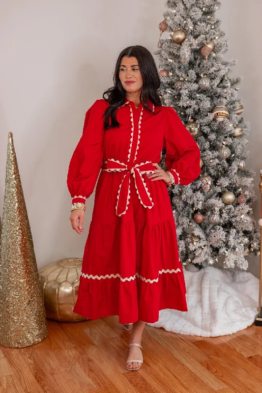 Women's Long-Sleeve DressesWinter Design Red Midi Dress