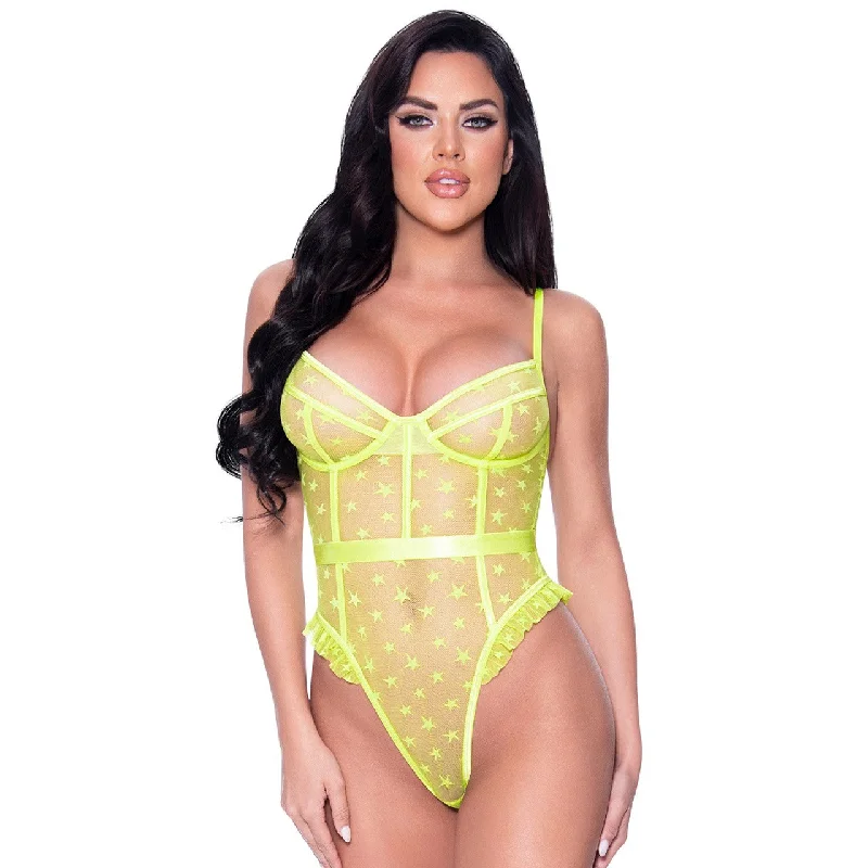 seamless body brief with ruffled edgesExposed Neon High Leg Star Teddy