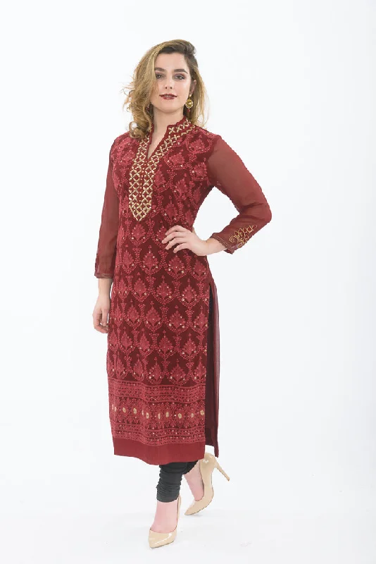 Garnet Red Long Kurti with Leggings