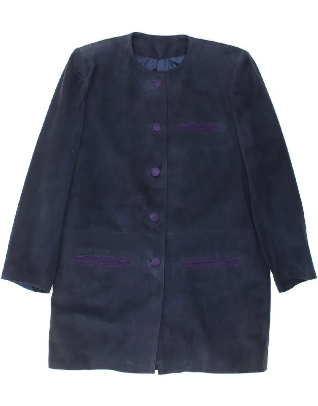 Women's Winter CoatsVINTAGE Womens Longline Suede Blazer Jacket UK 14 Medium Navy Blue