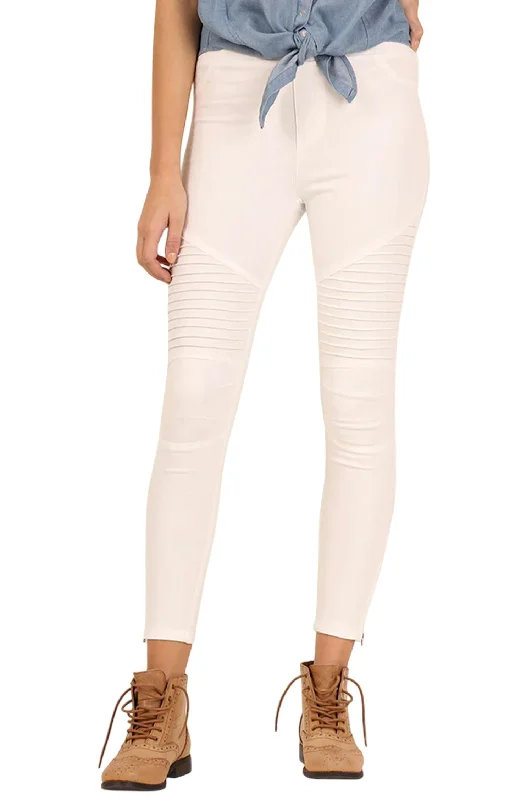 Women's Jodhpurs with Collarless DesignWashed Moto Jegging In Off-White