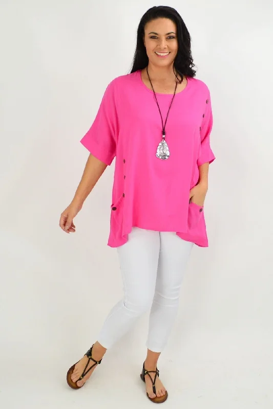 Women's Seamless ShortsHot Pink Coconut Button Sloping Sleeve Tunic Top