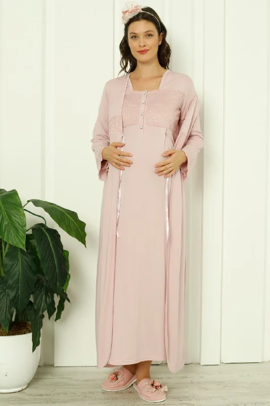 women's pajamas for ultimate relaxationShopymommy 2260 Maternity & Nursing Nightgown With Lace Collar Robe Dried Rose