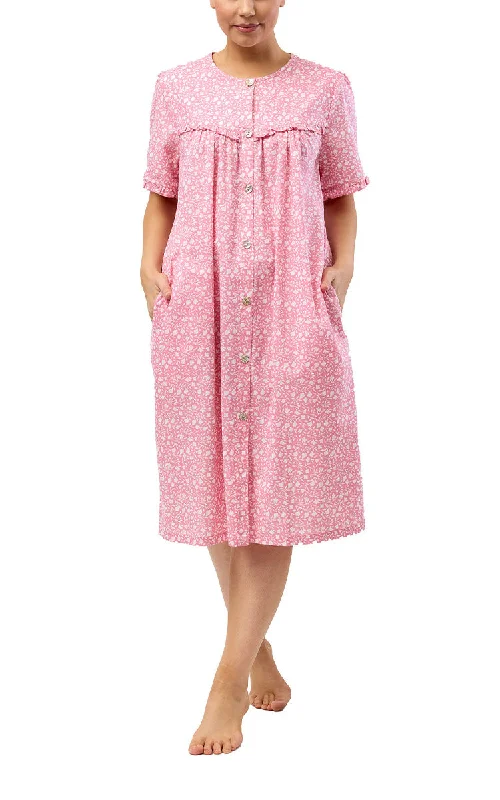 women's pajamas made from organic cottonSchrank 100% Cotton Brunchcoat with Short Sleeve in Coral Leaf SK926L