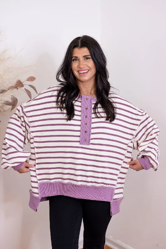 Women's Jumpsuits with ZipperModern Lilac Striped Pullover