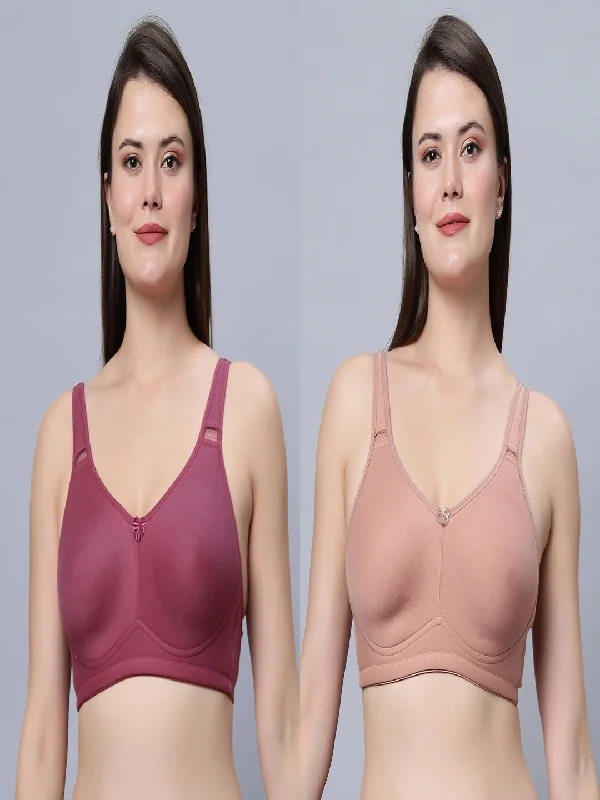 sports bra with compression technologyFull coverage non padded T-shirt  Skin and Onion Color Bra (Pack of 2)